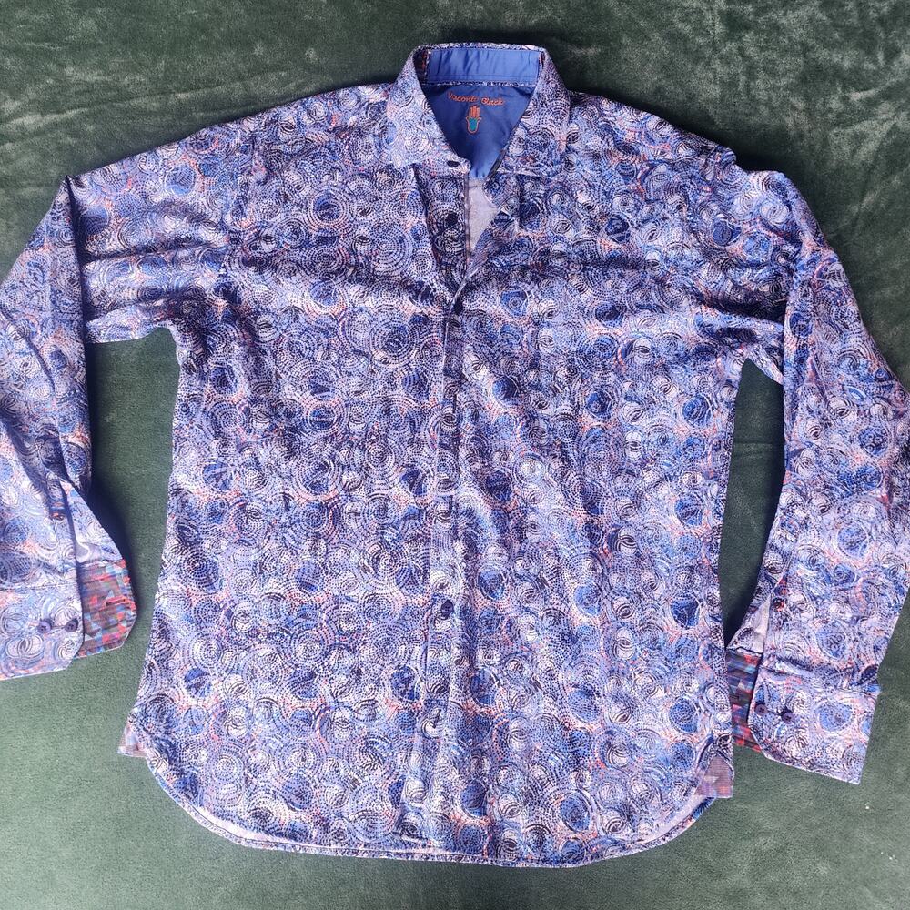 Visconti Black Mens Medium Blue Paisley Abstract Print Long Sleeve Shirt